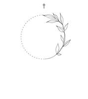 Funeral card. Empty card with white background. Big round photo frame with flowers. vector
