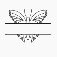 Black outline split monogram butterfly text frame illustration vector