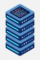 Isometric server. Network server room. 3D computer equipment. Storage database, Isometric technology, vector