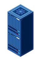 Isometric server. Network server room. 3D computer equipment. Storage database, Isometric technology. vector
