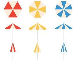 Umbrella beach set, side and aerial view, flat design pixel perfect icon vector