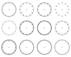 Clock Faces. Clock Dial. Empty Mechanical Watch Face Without Arrows and Numbers. Set vector