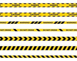 Caution tape set of yellow warning ribbons. Abstract warning lines for police, accident, under construction. danger tape collection. vector