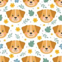 A pattern with a dog's face and flowers vector