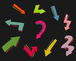 Doodle Arrows icons Set. hand drawn arrow icon with various directions. isolated on a black background vector