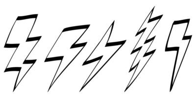Set of Hand drawn electric lightning. Doodle thunderbolt and thunderstorm. isolated on white background vector