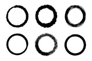 Collection of black circles with various different stroke textures vector