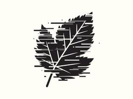 Glitched Botanical Black Leaf Silhouette for Modern Designs vector