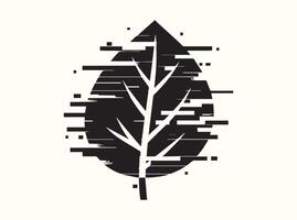 Unique Black Leaf Silhouette with Futuristic Glitch Effect vector