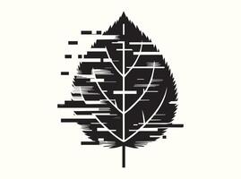Minimalist Abstract Glitched Black Leaf Silhouette vector