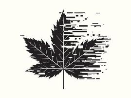 High-Quality Glitch Effect Black Leaf Silhouette vector