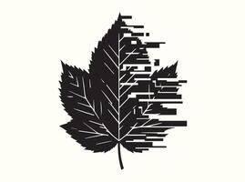 Abstract Pixelated Glitch Leaf Silhouette on White vector
