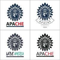 Native american apache tribes face head logo set silhouette template design vector