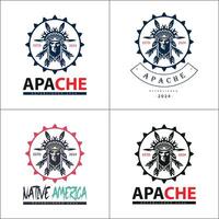 Native american apache aztec warrior tribes face head logo set silhouette template design vector