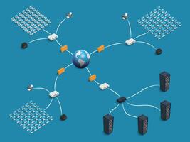 LAN or Local area network 3D diagram. Internet technology concept on blue background. WAN or wiled area network of computer networking. vector