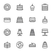 A set of food icons including donuts, cakes, and cupcakes vector