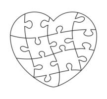 puzzle heart outline, jigsaw hearts frame template, puzzle pieces vector