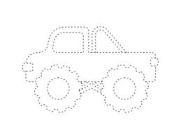 dashed monster truck outline for coloring book template, truck illustration for kid worksheet printable vector
