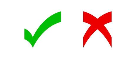 check mark green and red cross simple vector