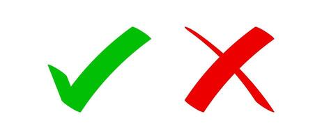 check mark green and red cross, yes or no icon, check mark and cross sign vector