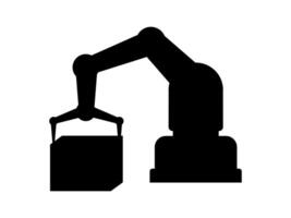 silhouette robot arm holding carton box, arm mechanical and cardboard boxes, robotic hands work with box, artificial intelligence and machine, distribution, warehouse, factories and industry concept vector