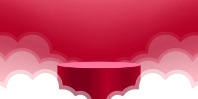 podium stand red with cloud, pedestal, product display, podium cosmetic product for display vector