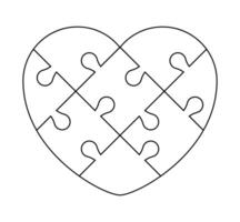 puzzle heart line, jigsaw heart frame template, puzzle pieces vector