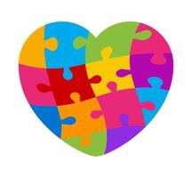 puzzle heart shape colorful, jigsaw game vector