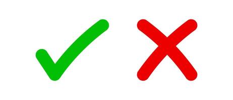 check mark and cross sign, check mark green and red cross, yes or no icon vector