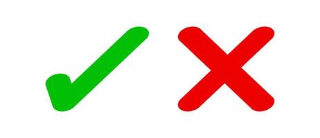 check mark green and red cross icon vector