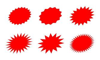 red label star shape, red starburst graphic, sticker tag for sale text vector