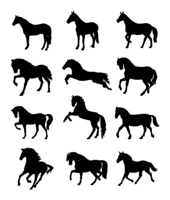 set of horses silhouettes
