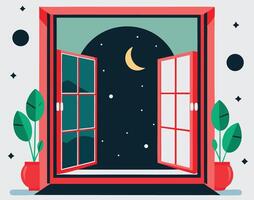Night Sky and Open Window Illustration Design vector