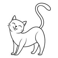Playful Cartoon Cat Outline with Smiling Face and Upright Tail vector