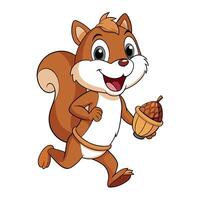 Cartoon Squirrel Running with Acorn, Happy Animation vector
