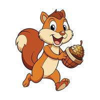 Joyful Cartoon Squirrel Running with Acorn vector