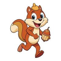 Cartoon Happy Squirrel Running with Acorn Cupcake vector