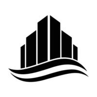 Abstract Building Silhouette with Wavy Lines, Minimalist Design vector