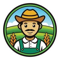 Cartoon Farmer with Hat in Green Field Circle vector
