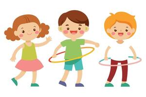 Cartoon Kids Playing with Hula Hoops Design vector