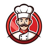 Cartoon Chef with Mustache in Red Circle vector