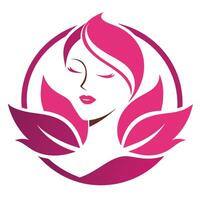 Pink Woman Face, Leaves, And Circle vector