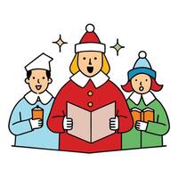 Choir Carolers Singing with Book, Flat Characters vector