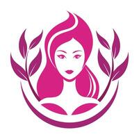 Elegant Lady with Pink Hair and Leafs vector