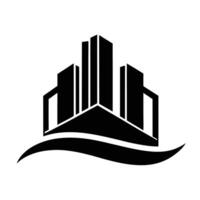Minimalist Buildings Silhouette with Water Reflection vector