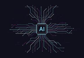 Artificial intelligence with chipset on circuit board in futuristic concept technology artwork for web, banner, card, cover. illustration vector