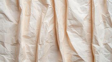 Crumpled beige paper sheet with deep folds and dramatic texture, suitable for abstract design backgrounds or creative texture overlays. photo