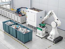 Automated waste recycling system with robotic arms sorting materials efficiently in modern facility photo