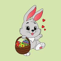 Easter Bunny Walking With Bucket Of Eggs vector