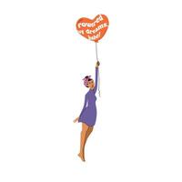 Retro Woman in Polkadot Bandana Flying with Balloon Powered by Dreams Babe vector